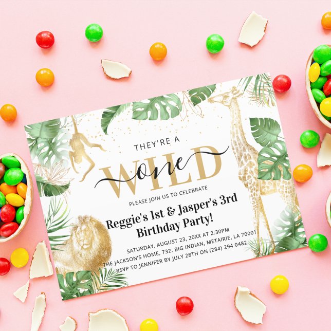 Invitación Cumpleaños conjunto Wild One Jungle Verdor y Oro (Subido por el creador)