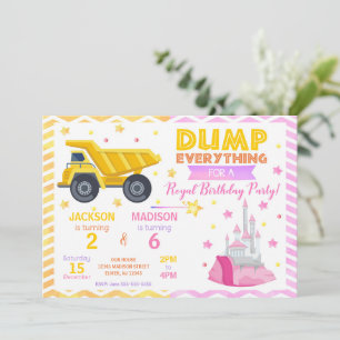 Invitación Cumpleaños conjuntos de hermanos de Construcción y