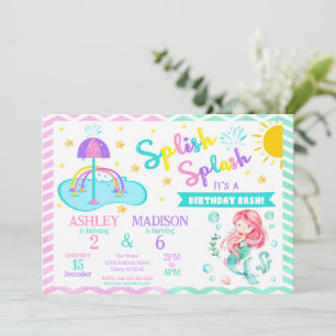 Invitación Cumpleaños Conjuntos de Sirena y Splash Pad   Parq