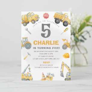 Invitación Cumpleaños Construcción Tema Fiesta Exc