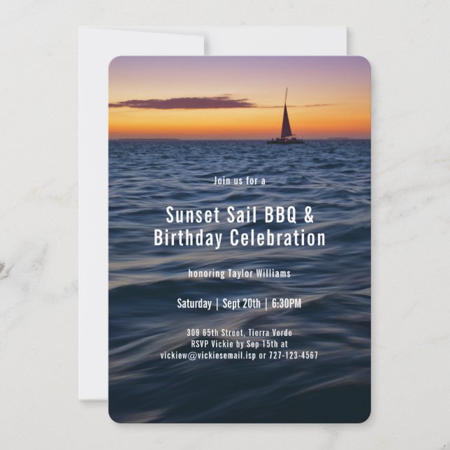 Invitación Cumpleaños Contemporáneo de Sunset Sail (Anverso)