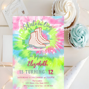 Invitación Cumpleaños Cool Tie Dye de patines de hielo