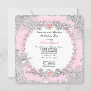 Invitación Cumpleaños Copo de Nieve Perla Rosa País de las Ma
