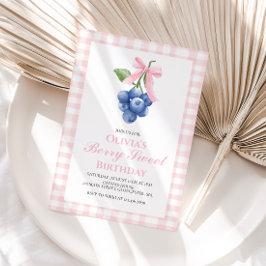 Invitación Cumpleaños Coquette Berry Sweet Arándano Lazo Rosa