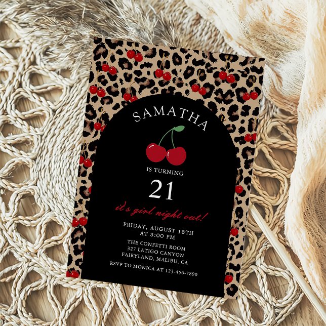 Invitación Cumpleaños Coquette Cheetah Leopardo Cereza (Subido por el creador)