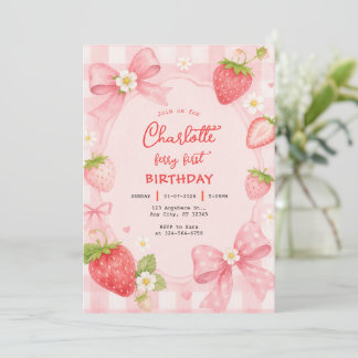 Invitación Cumpleaños Coquette de Fresa Rosa Niña Linda
