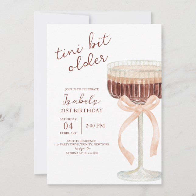 Invitación Cumpleaños Coquette Martini (Anverso)