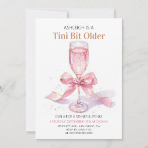 Invitación Cumpleaños Coquette Pink Bow Martini