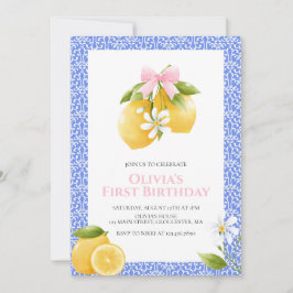 Invitación Cumpleaños Coquette preppy con lazo rosa Limón