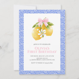 Invitación Cumpleaños Coquette preppy con lazo rosa Limón