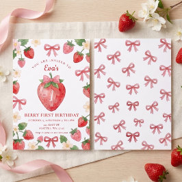 Invitación Cumpleaños Coquette Rosa con Arco de Fresa y Fruti