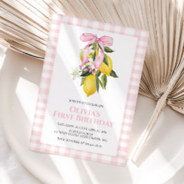 Invitación Cumpleaños Coquette rosa limón con lazo