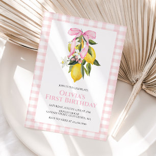 Invitación Cumpleaños Coquette rosa limón con lazo