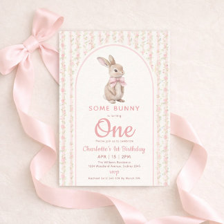 Invitación Cumpleaños Coquette Vintage Some Bunny is One