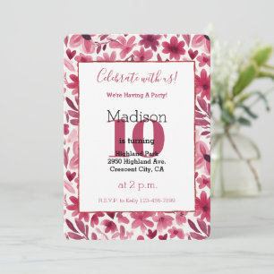 Invitación Cumpleaños Corazones Flores Rojas
