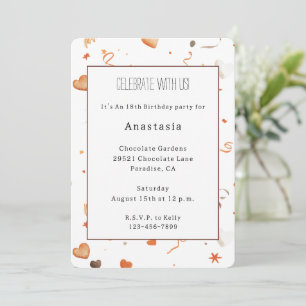 Invitación Cumpleaños Corazones Lazos Naranja Chocolate