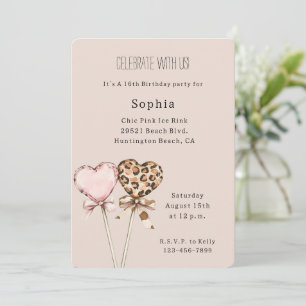 Invitación Cumpleaños Corazones Leopardo Rosa Crema