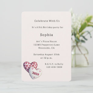 Invitación Cumpleaños Corazones XOXO Lindos