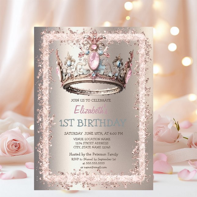 Invitación Cumpleaños Corona de Princesa Marco Brillante Marf (Subido por el creador)