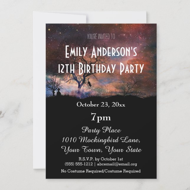 Invitación Cumpleaños Cósmico de Halloween (Anverso)