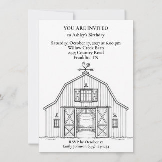 Invitación Cumpleaños Country Blanco y Negro