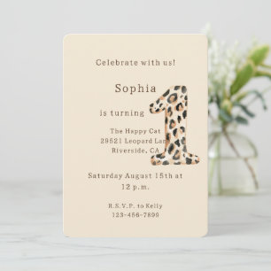 Invitación Cumpleaños crema negro marrón leopardo animal prim