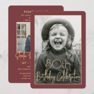 Invitación Cumpleaños CUALQUIER 2 Foto Tipografía Chic Burgun