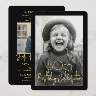 Invitación Cumpleaños CUALQUIER 2 Foto Tipografía Chic Negra