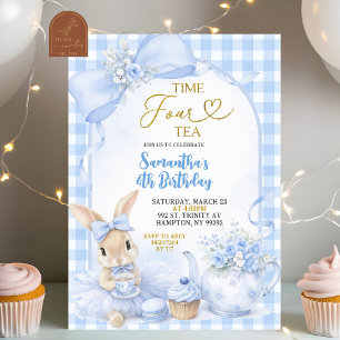 Invitación Cumpleaños cuarto fiesta del té conejito lazo ging