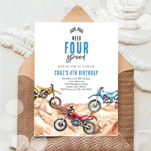 Invitación Cumpleaños cuarto niño camión monstruo de cuatro v