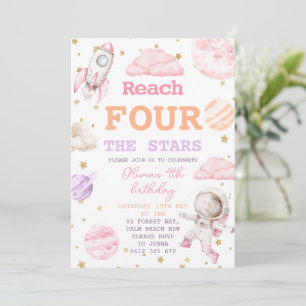 Invitación Cumpleaños Cuatro Estrellas Niña Espacio 4