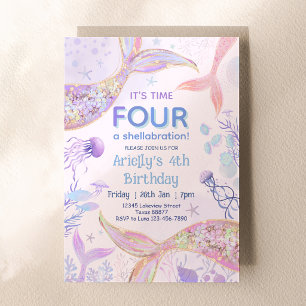Invitación Cumpleaños Cuatro Una Fiesta de Sirena