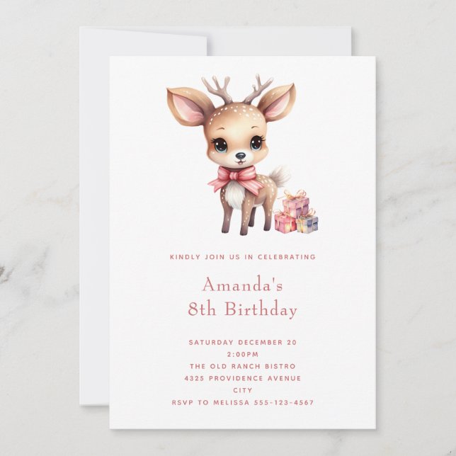 Invitación Cumpleaños Cute Baby Deer con regalos (Anverso)