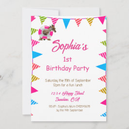 Invitación Cumpleaños Cute Kids Rosa Giraffe Bandera Bunting