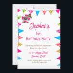 Invitación Cumpleaños Cute Kids Rosa Giraffe Bandera Bunting<br><div class="desc">La base de este diseño de niños personalizados es una jirafa bonita y una bandera colorida sobre un fondo rosado. Cambie fácilmente la información de su propia información personal. De los finos diseños de Chessie.</div>