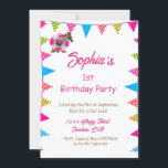 Invitación Cumpleaños Cute Kids Rosa Giraffe Bandera Bunting<br><div class="desc">La base de este diseño de niños personalizados es una jirafa bonita y una bandera colorida sobre un fondo rosado. Cambie fácilmente la información de su propia información personal. De los finos diseños de Chessie.</div>