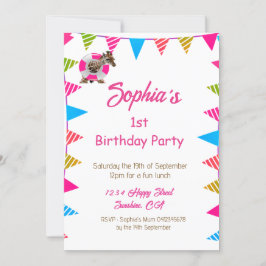 Invitación Cumpleaños Cute Kids Rosa Giraffe Bandera Bunting