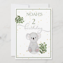 Invitación Cumpleaños Cute Koala Green deja oro