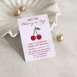 Invitación Cumpleaños Cute Purple Cherry on Top Primero