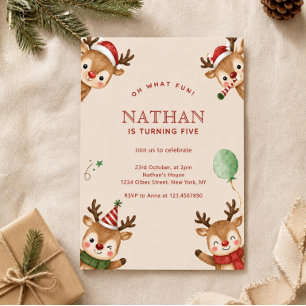 Invitación Cumpleaños Cute Reno Navidad Invierno Paisaje Mági