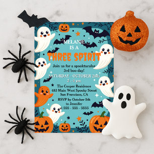 Invitación Cumpleaños Cute Teal Spooky Ghost Tres Espíritus 3