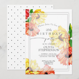 Invitación Cumpleaños | Daisy de color amarillo y rojo Gerber
