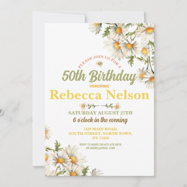 Invitación Cumpleaños Daisy Fiesta Invita a Cualquier Floral  (Anverso)
