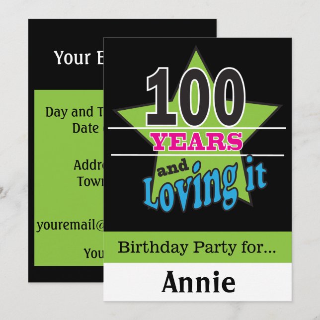 Invitación Cumpleaños de 100 años (Anverso / Reverso)