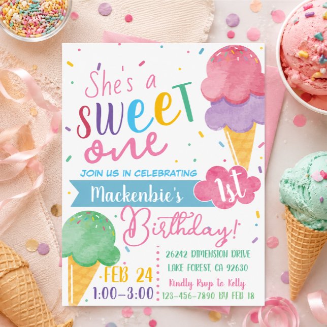 Invitación Cumpleaños de 1 año con tema de helado (Subido por el creador)
