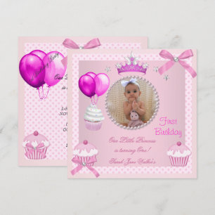 Invitación Cumpleaños de 1 año niña magdalenas rosadas perla
