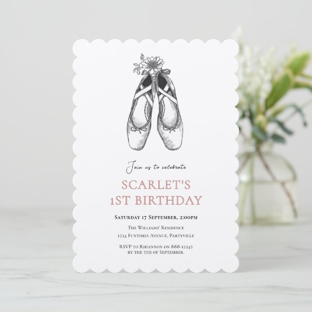 Invitación Cumpleaños de 1 año niña negro y blanco (Anverso de pie)