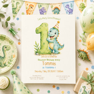 Invitación Cumpleaños de 1er año con tema de dinosaurio lindo