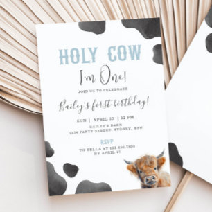 Invitación Cumpleaños de 1er año con tema de vaca de las High