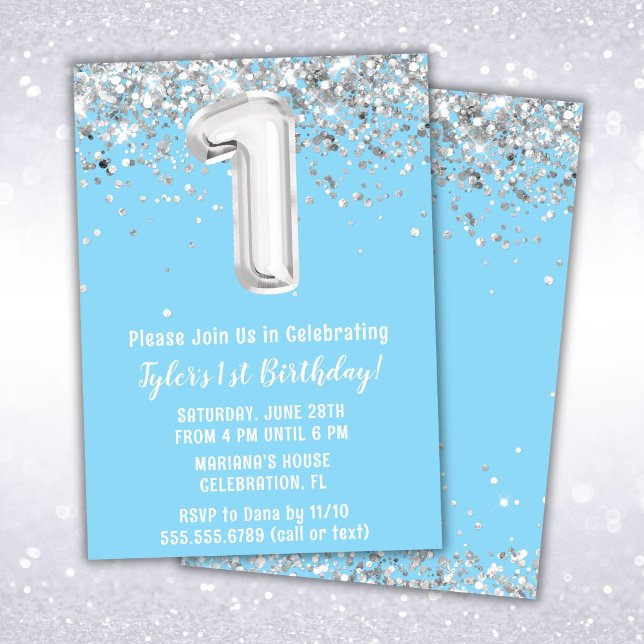 Invitación Cumpleaños de 1er año Light Blue Silver (Subido por el creador)